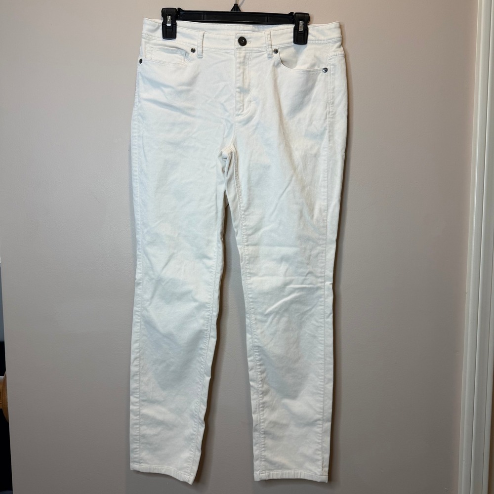 J. Jill Womens Cream Velour Straight Leg Pants Womens Sz 8 Stretch Cotton Blend